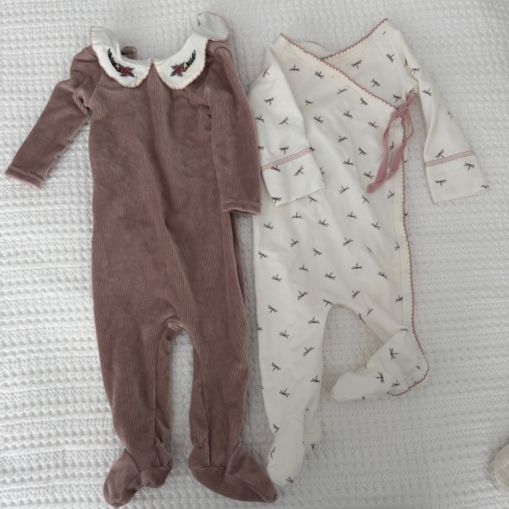 Maniere Child Kids One-Piece Romper with Embroidered Collar - Dusty Rose & Cream